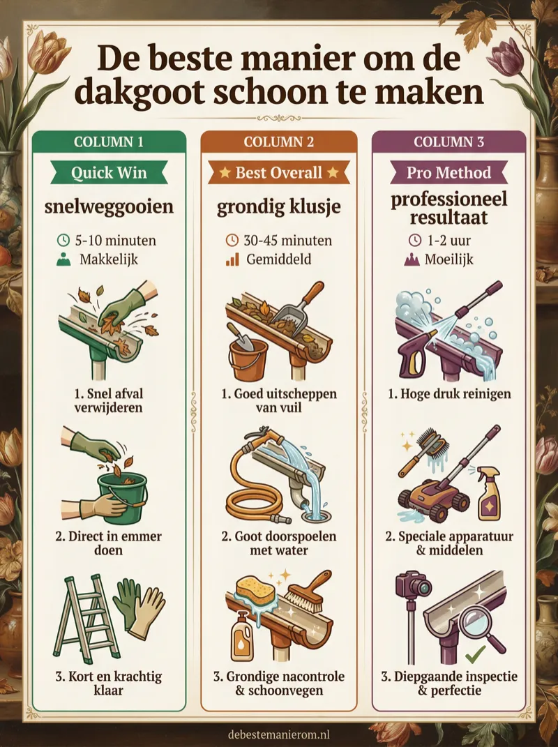 De beste manier om de dakgoot schoon te maken