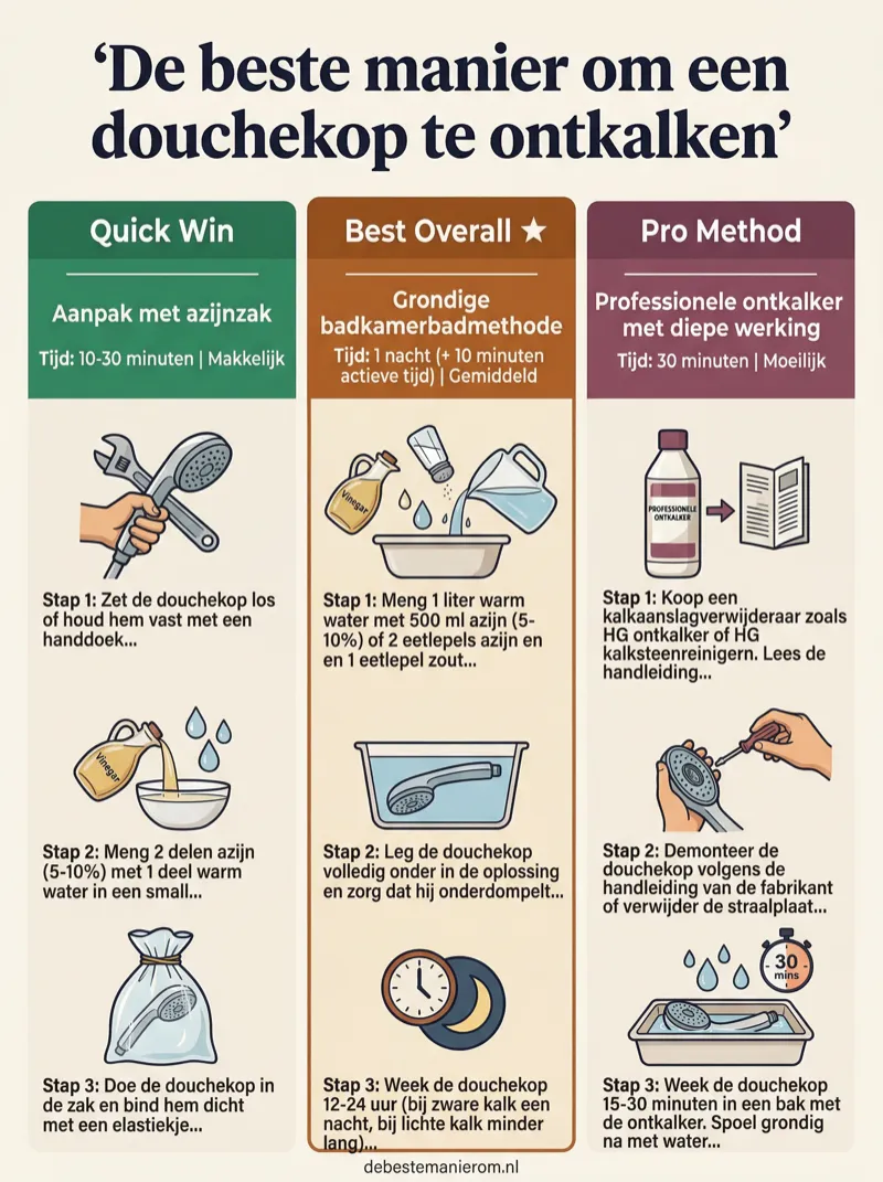 De beste manier om een douchekop te ontkalken