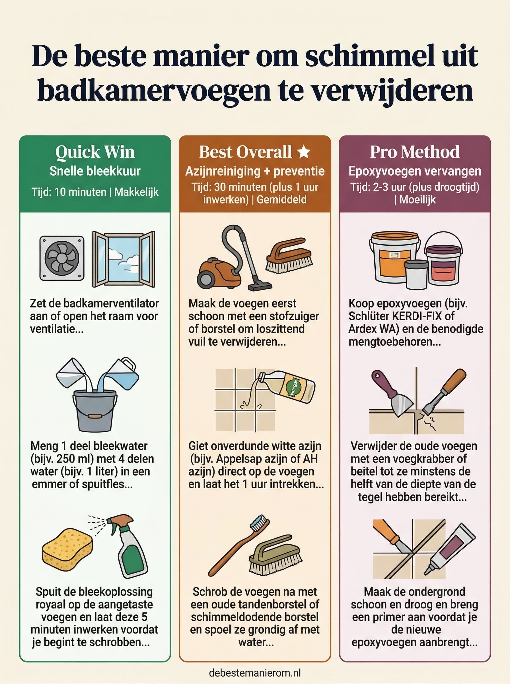 De beste manier om schimmel uit badkamervoegen te verwijderen