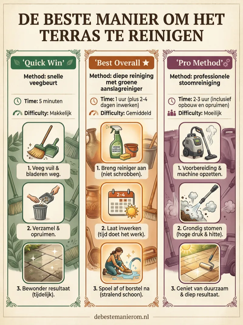 De beste manier om het terras te reinigen